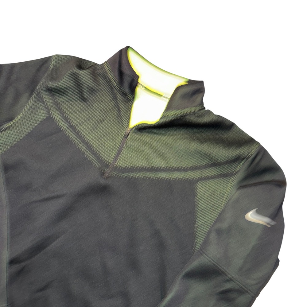 Nike Golf Pullover Large Black Green Therma-FIT Quarter Zip Mock Neck Sweatshirt